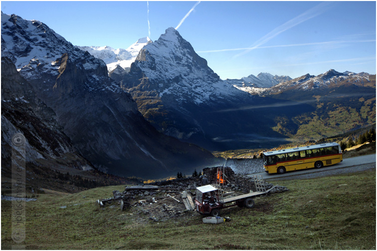 Foto Postauto, Touristenkurs, Meiringen-Grindelwald, Landschaft, Berge